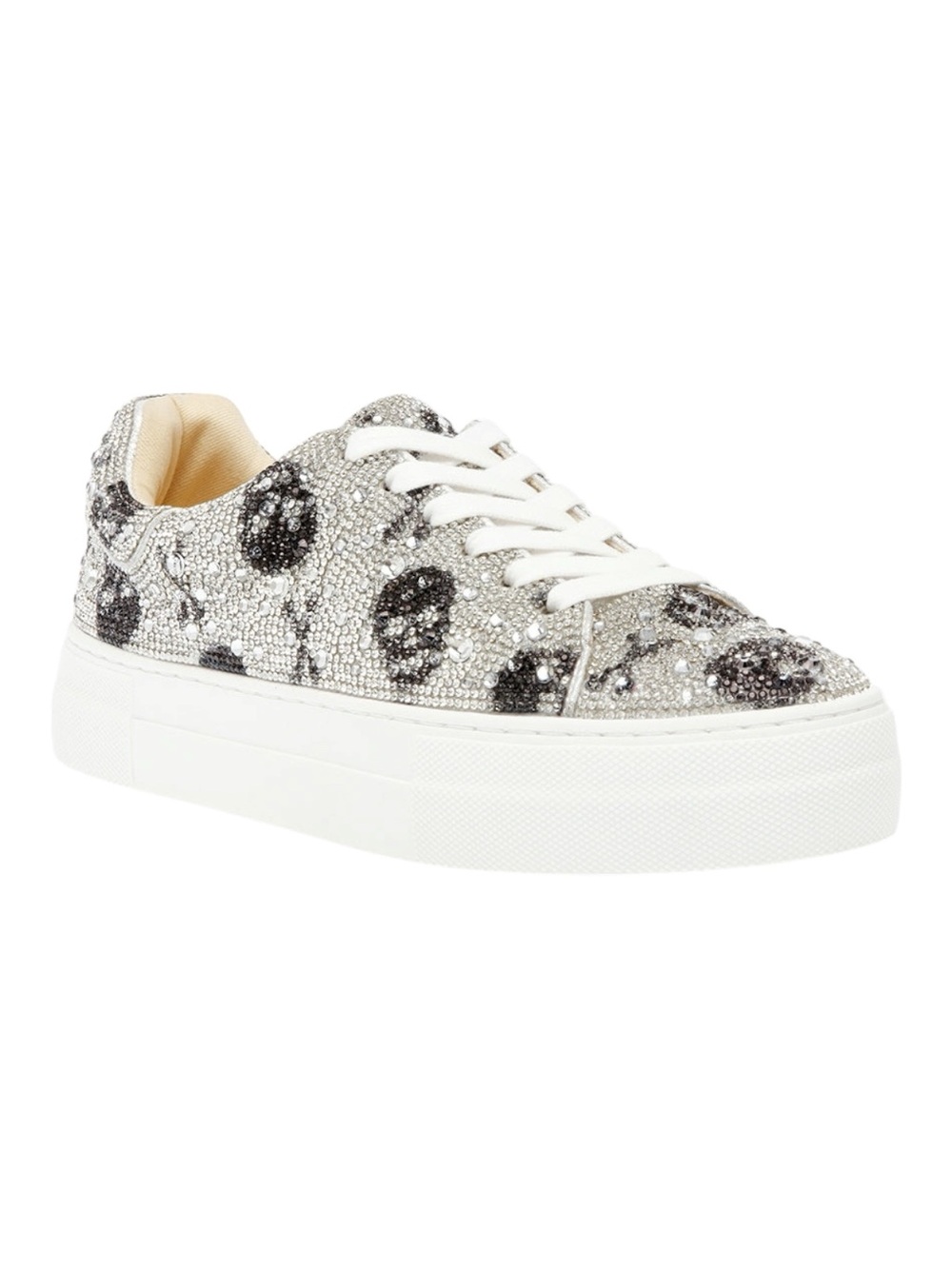 Betsy Johnson Embellished Silver  SIDNY SKULLS Print Platform Sneakers 5.5